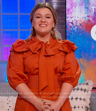 Kelly's orange ruffle mini dress on The Kelly Clarkson Show