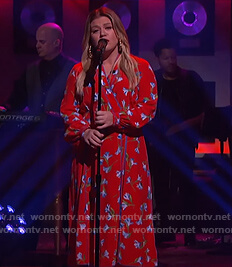 Kelly's red floral wrap dress on The Kelly Clarkson Show