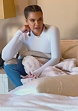Khloe's white bodysuit and jeans on Keeping Up with the Kardashians