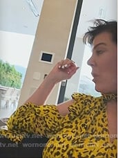 Kris's yellow leopard ruffle dress on Keeping Up with the Kardashians