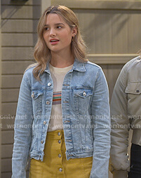 Lex's yellow button front mini skirt on Side Hustle