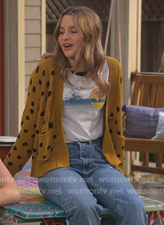 Lex's mustard polka dot cardigan on Side Hustle