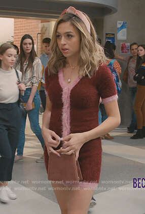 Lexi's red contrast fuzzy dress on Saved By The Bell