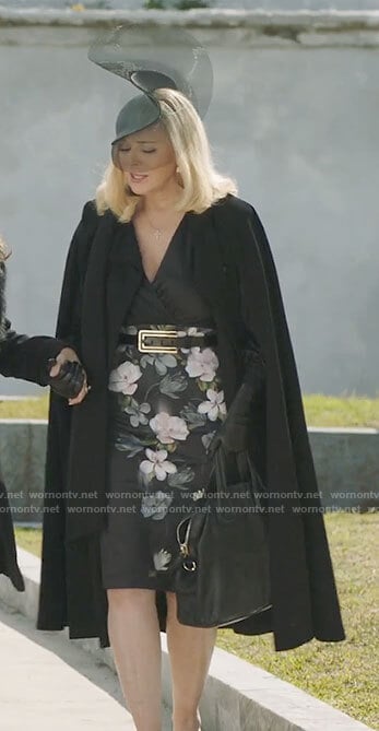 Margaret's black floral skirt dress on Filthy Rich