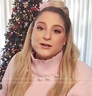 Meghan Trainor's pink pearl embellished sweater on E! News Daily Pop