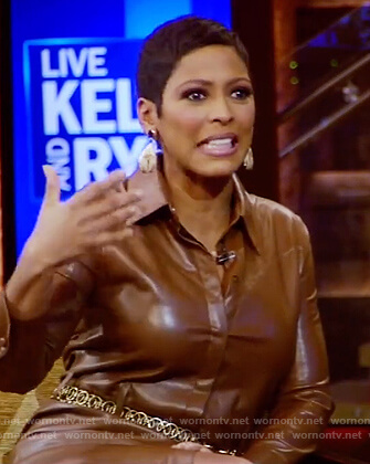 Tamron Hall's brown leather shirtdress on Live with Kelly and Ryan