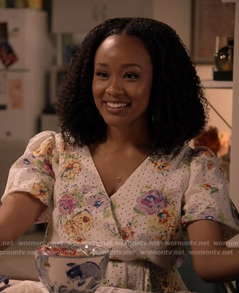 Olivia's white floral print eyelet top on Black-ish