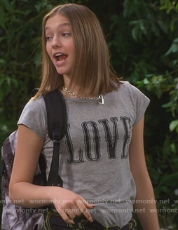 Presley's gray love print tee on Side Hustle