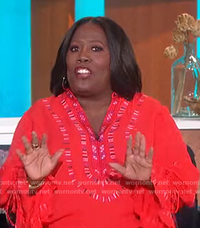 Sheryl's red embroidered blouse on The Talk