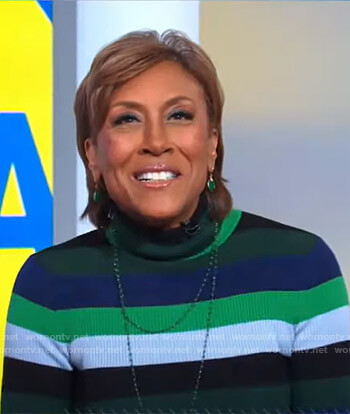 Robin's multicolor striped turtleneck dress on Good Morning America