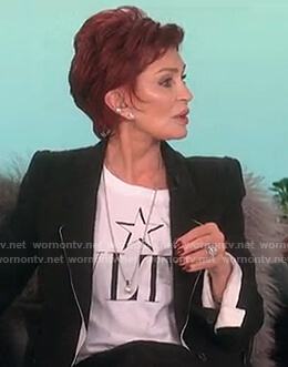 Sharon's white VLTN logo tee on The Talk