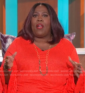 Sheryl's red fringe sleeve top on The Talk