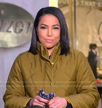 Stephanie's khaki green puffer coat on Good Morning America