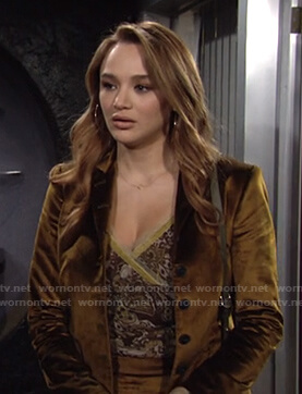 Summer's yellow velvet blazer and pants on The Young and the Restless