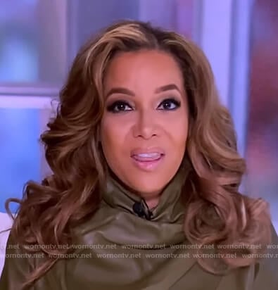 Sunny's green leather drape blouse on The View