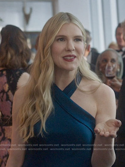 Sylvia's blue cross neck gown on The Undoing