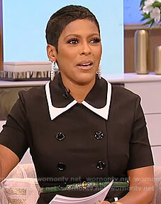 Tamron's black contrast trim blazer dress on Tamron Hall Show
