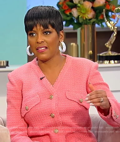 Tamron's pink tweed jacket on Tamron Hall Show