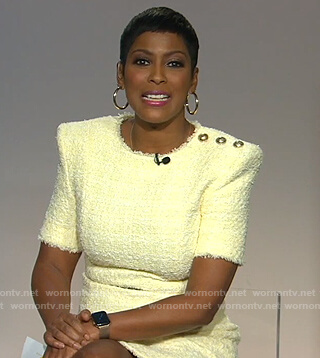 Tamron's yellow tweed mini dress on Tamron Hall Show