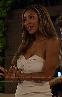 Tayshia's white strapless mini dress on The Bachelorette