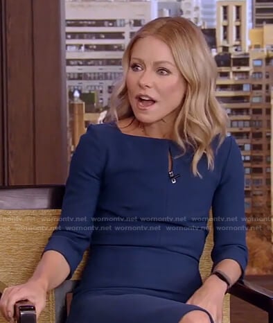Kelly's teal blue split neck dress on Live With Kelly