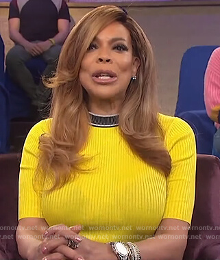 Wendy's yellow rib knit top on The Wendy Williams Show