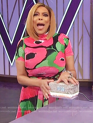 Wendy's floral top and pleated skirt on The Wendy Williams Show