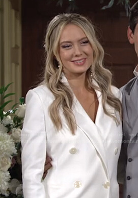 Abby's white double breasted blazer and pants on The Young and the Restless
