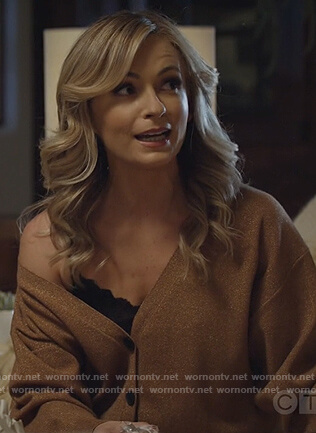 Amy's brown metallic cardigan and pants on All Rise