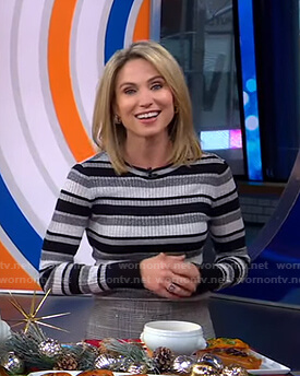 Amy's grey striped ribbed sweater on Good Morning America