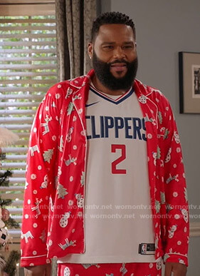 Andre's red Christmas print pajamas on Black-ish