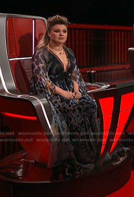 Kelly's animal print plunge neck gown on The Voice