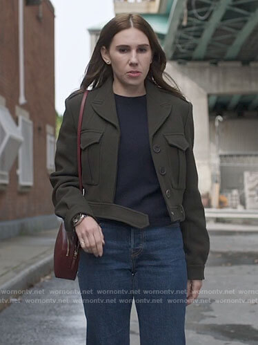 Annie's green wool jacket on The Flight Attendant