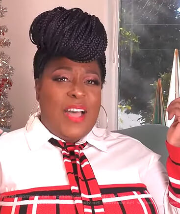 Loni's red plaid contrast dress on The Real