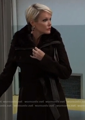 Ava's black shearling collar coat on General Hospital