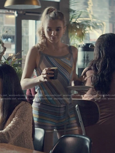 Bette's striped romper on Tiny Pretty Things