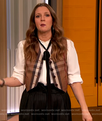 Drew's plaid vest on The Drew Barrymore Show