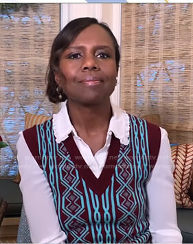 Deborah's brown geometric print vest on Good Morning America
