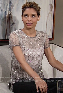 Elena's embellished fringe top on The Young and the Restless