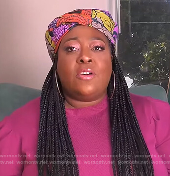 Loni's purple puff sleeve sweater on The Real