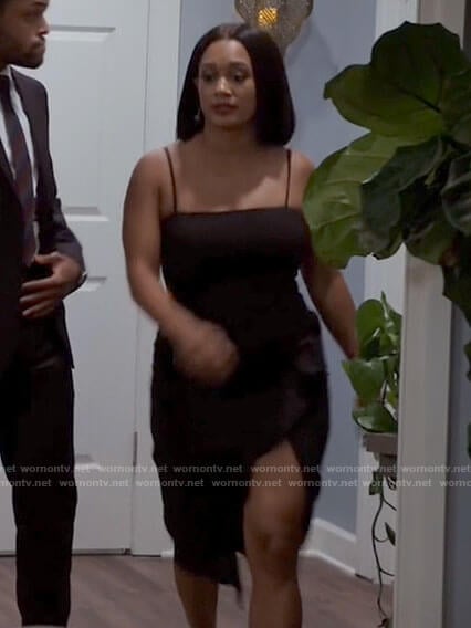 Fatima's black ruffled slit dress on Tyler Perrys Sistas