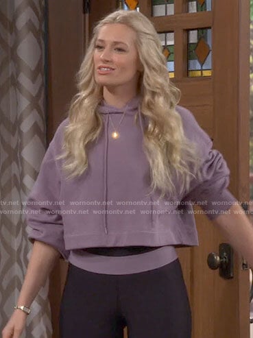Gemma's purple cropped hoodie and leggings on The Neighborhood
