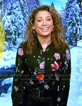 Ginger's black floral blouse and belted pants on Good Morning America