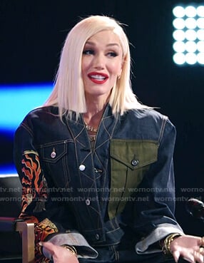 Gwen's tiger print denim jacket and jeans on The Voice