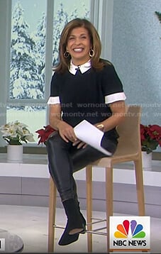 Hoda's black and white contrast collar top and leggings on Today