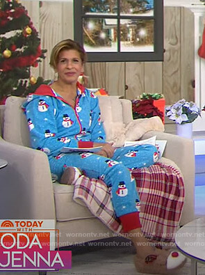 Hoda's blue snowman print onesie on Today