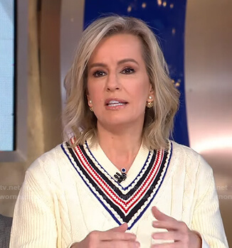Jennifer's white cable knit v-neck sweater on Good Morning America