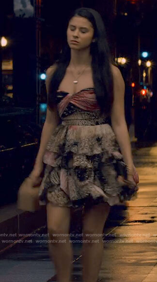 June's printed strapless dress on Tiny Pretty Things