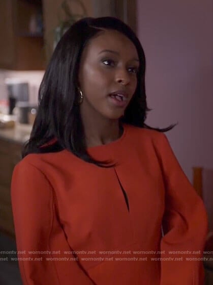 Karen's red long sleeved mini dress with keyhole cutout on Tyler Perrys Sistas