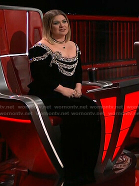 Kelly's black embellished velvet dress on The Voice